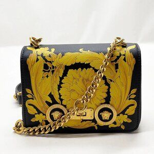 Authentic VERSACE Shoulder Bag Black Leather mn780-121325